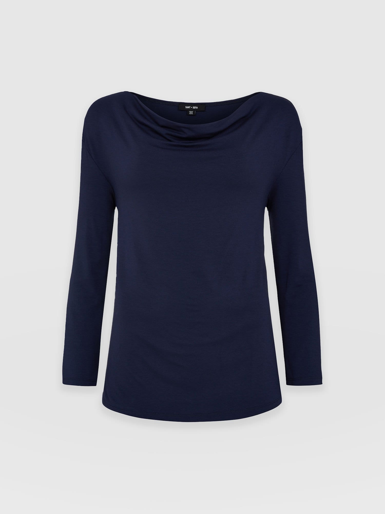 Cowl Neck Tee Navy Sleeves - Women's T-Shirts | Saint + Sofia® USA